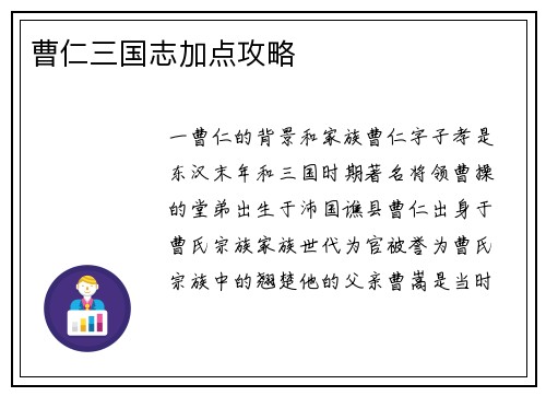 曹仁三国志加点攻略
